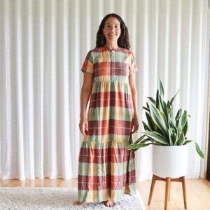 Ace & Jig‎ Iris Dress in Daiquiri Rainbow Plaid Maxi Dress Size XS